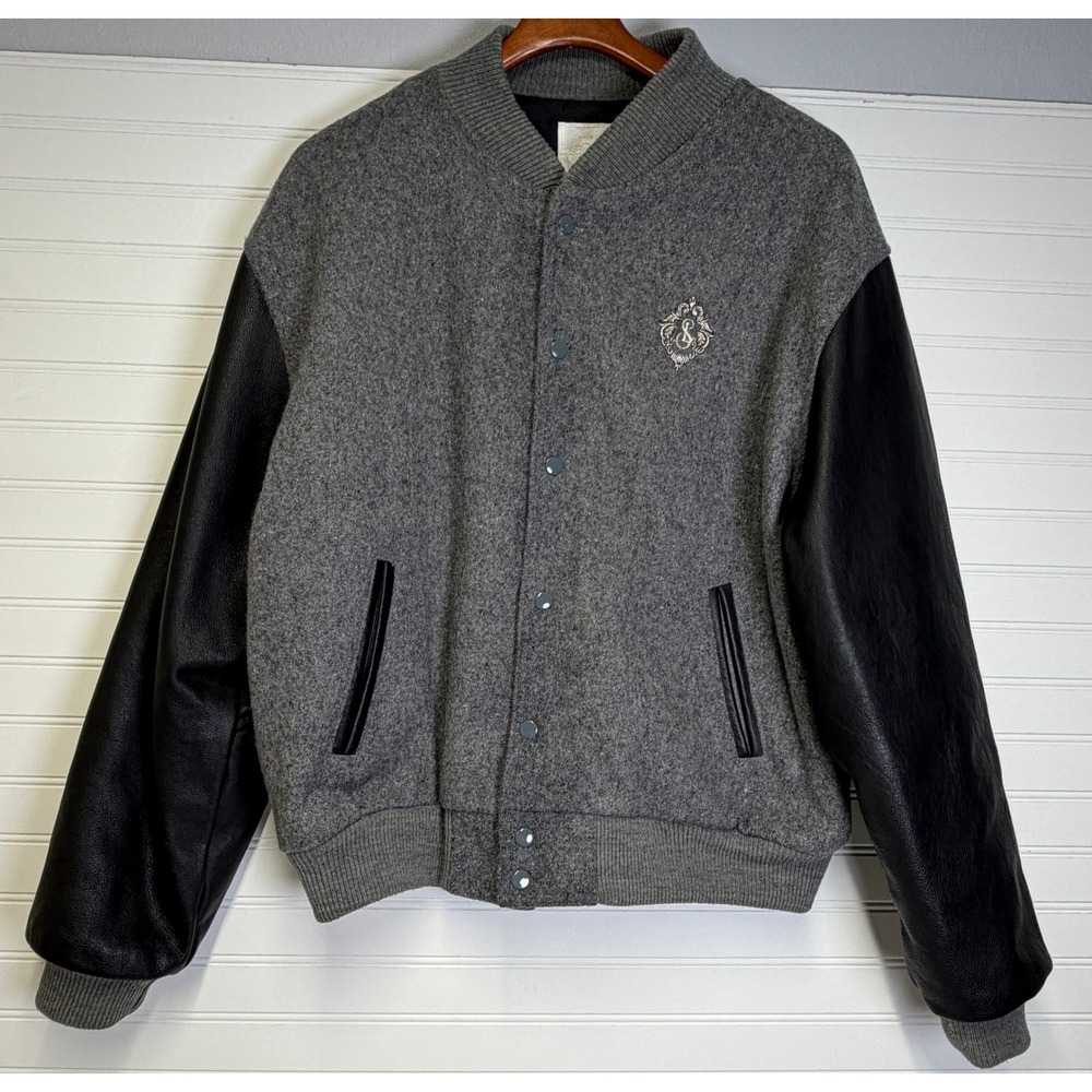 Vintage Silver Legacy Casino Reno Varsity Jacket Mens L Wool Leather Sleeves